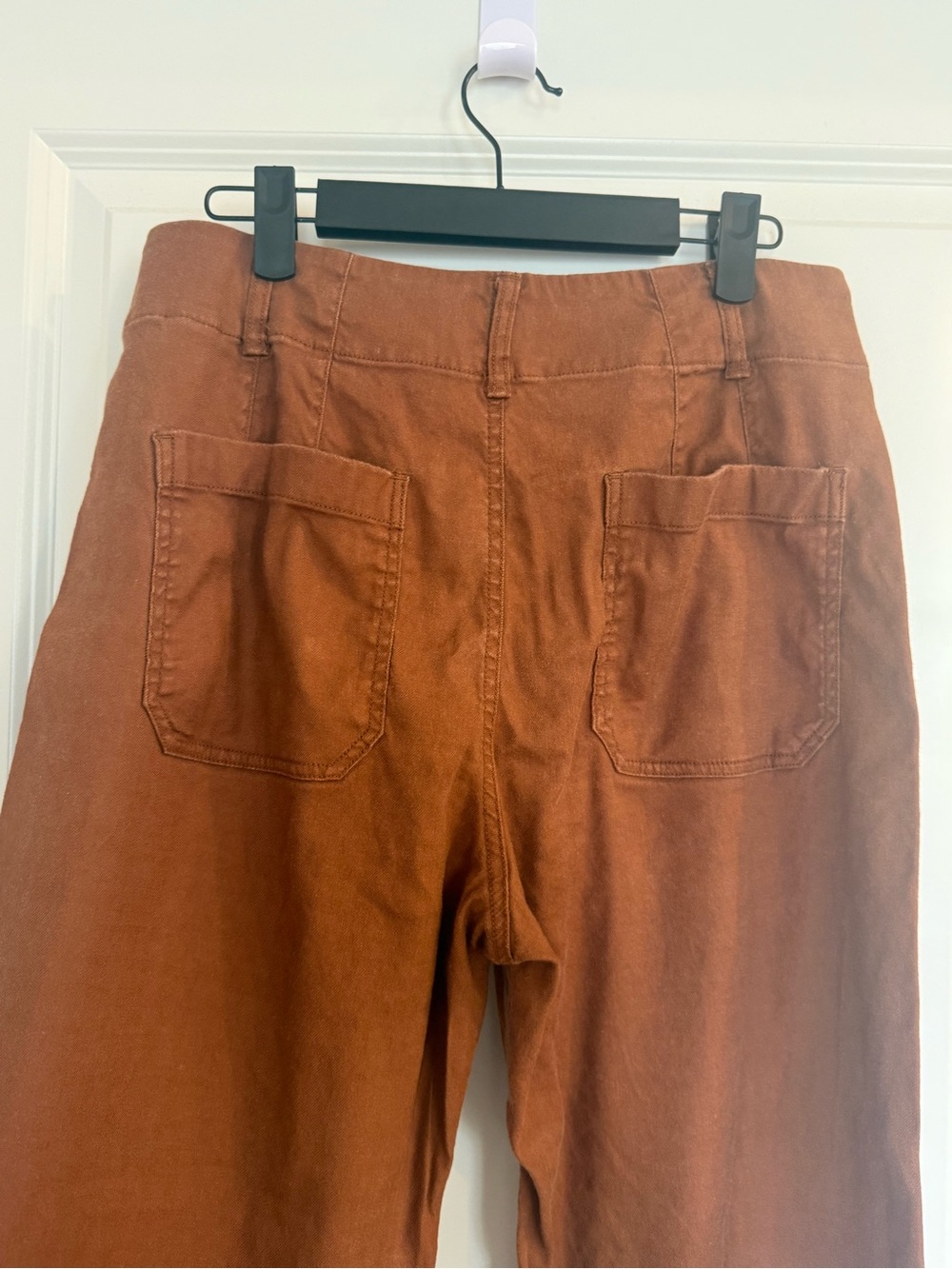 Maeve Colette Cropped Linen Blend Wide-Leg Pants in Rust Brown - Picture 8 of 11